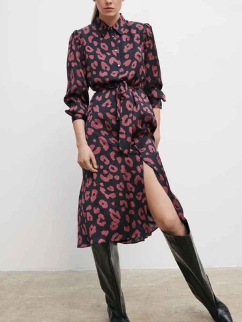 Bnwt Zara Women's Pink Leopard Print Shirt Dress small
